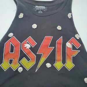 AS/IF AC DC Style Rock Band Cropped Tank Top Studded Punk Grunge Small